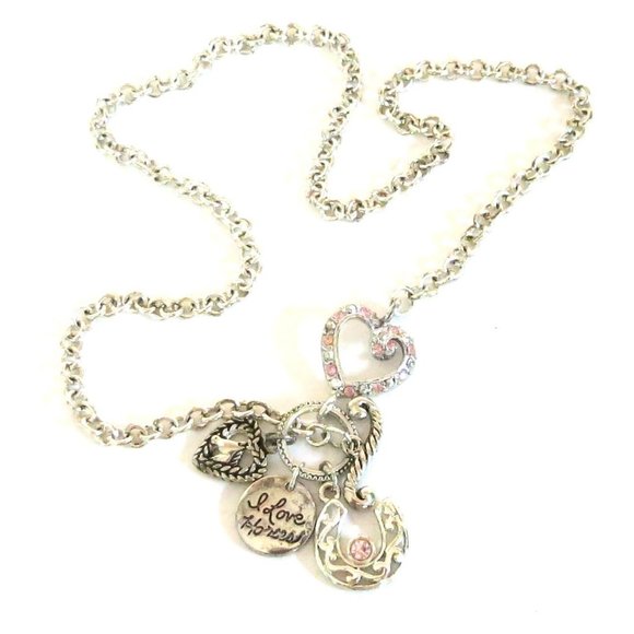 I Love Horses - October Birthstone Multi Charm Silver Tone 17 inch Necklace - Picture 2 of 7